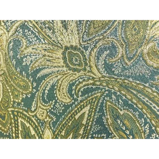 100% Pure Silk Kravet Delft Grammercy Park Sage Green Beige Teal Blue Paisley Upholstery Drapery Fabric For Sale