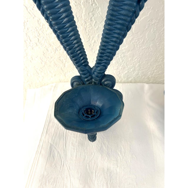 Vintage Sea Blue Burwood Candle Sconces, a Pair For Sale - Image 4 of 6