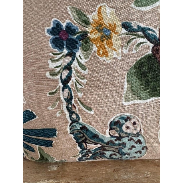 Refined pair of rectangular decorative pillows crafted from a Cowtan & Tout printed linen featuring an elegant chinoiserie...