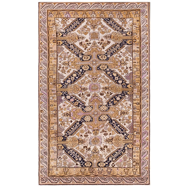 1930s Ivory Black Medallion Antique Caucasian Zeychor Rug 3'9" X 6'6" Handknotted Wool Carpet For Sale - Image 15 of 18
