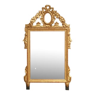 19th Century French Louis XVI Giltwood Mirror With Oval Insert and Laurel Crest For Sale