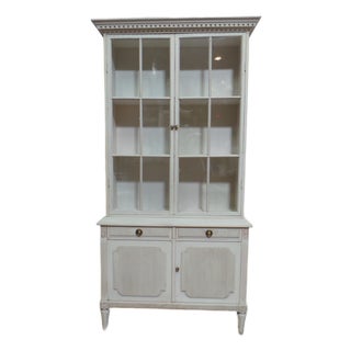 Swedish Gustavian Style Glass Top Hutch For Sale