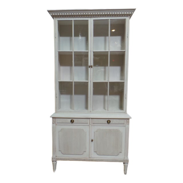 Swedish Gustavian Style Glass Top Hutch For Sale