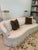 Vintage Curved Skirted Sofa Reupholstered in Ivory Silk Damask For Sale In Dallas - Image 6 of 13