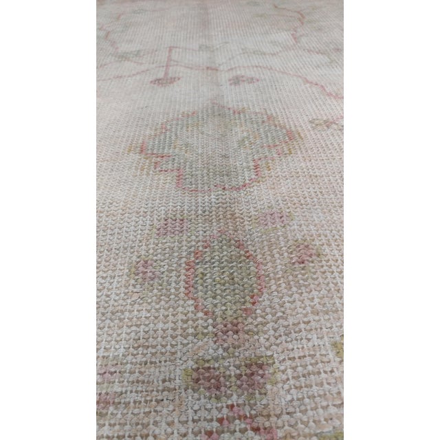 Antique Oushak Carpet, Handmade Oriental Rug, Shrimp Pink, Taupe, Cream Fine Rug For Sale In New York - Image 6 of 18