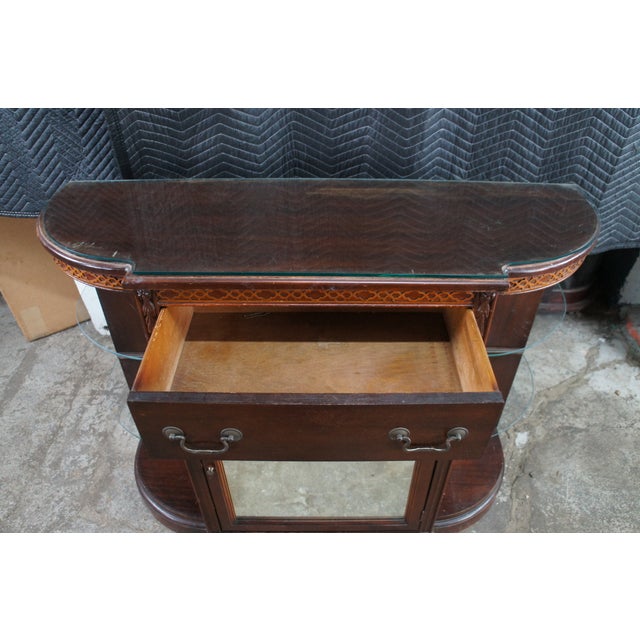 Mid 20th Century Mid Century Demilune Chippendale Style Mahogany Console Table Hall Cabinet 47" For Sale - Image 5 of 15