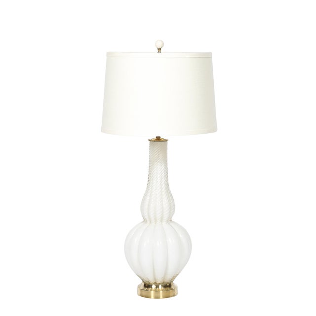 This stunning pair of Mid-Century Modernist hand-blown Murano glass table lamps, crafted in Italy during the 20th century,...