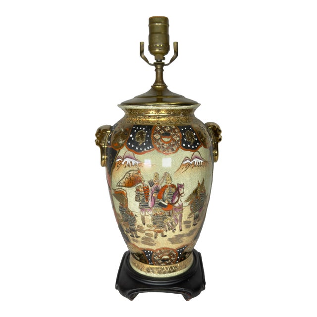1970s Satsuma Style Chinoiserie Lamp by Turtle and Crane For Sale