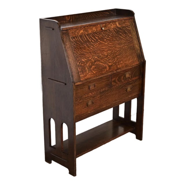 Stickley Brothers Antique Mission Oak Arts & Crafts Drop Front Secretary Desk, Circa 1900 For Sale