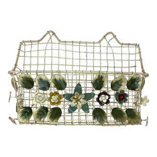 Italian Hand Painted Tole Metal Wire Wall Mounted Basket For Sale