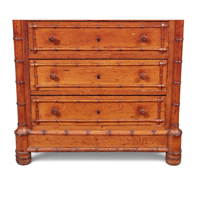 Wood 19th Century French Faux Bamboo Semainier Commode–Seven-Drawer Pine Chest For Sale - Image 7 of 11