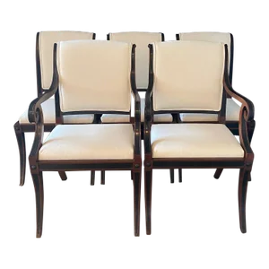 Klismos Ebony and Mahogany Neoclassical Dining Chairs -Set of 5