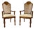 Pair of Vintage Provincial Walnut & Cane High-Back Armchairs With Burlwood Crest For Sale