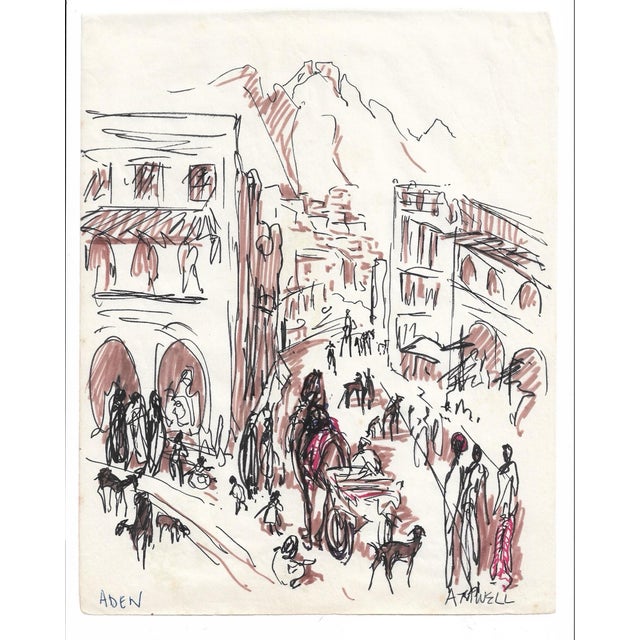 Drawing by English artist Ivy Attwell (1895-1985). Attwell traveled extensively all over the world and recorded her...
