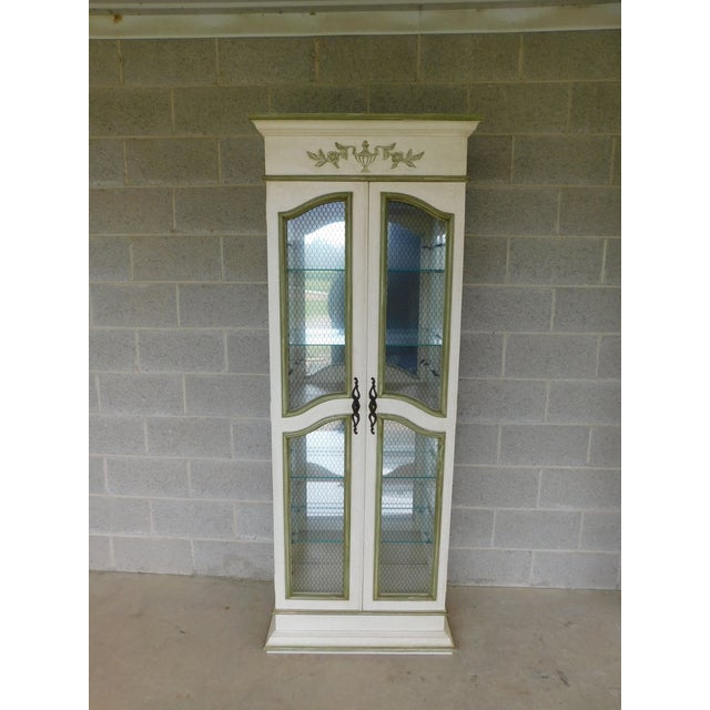 Hekman French Country Style Alabaster Lime Green Lighted Curio Cabinets- A Pair For Sale - Image 17 of 18