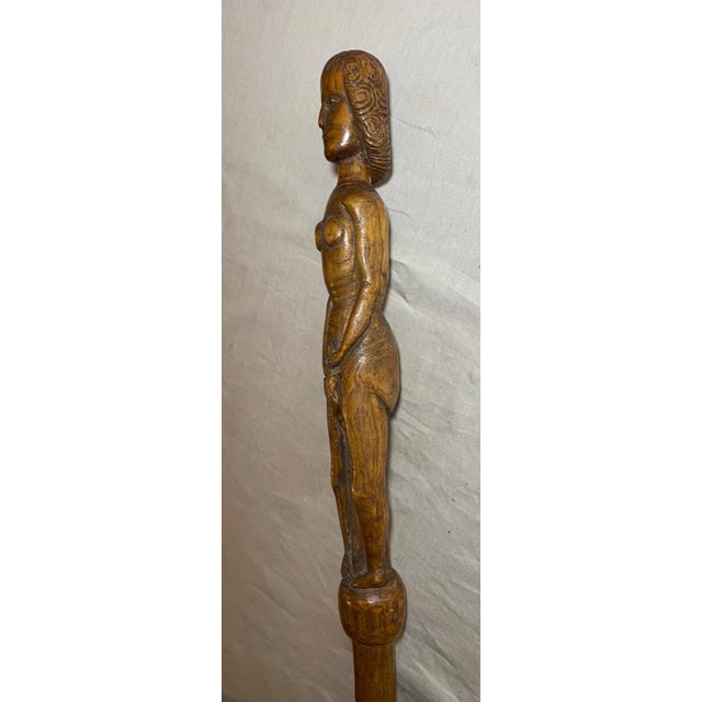 Brown Vintage 1940 French World War 2 Pow Nude Eve Hand Carved Walking Stick Cane For Sale - Image 8 of 17