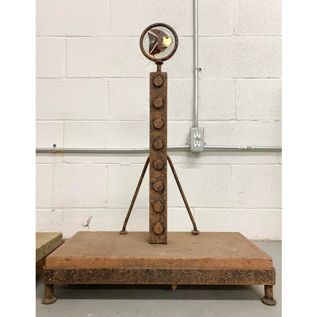 Mexican Sculptural Rustic Concrete + Steel Andirons, a Pair (Mexico) For Sale - Image 3 of 13