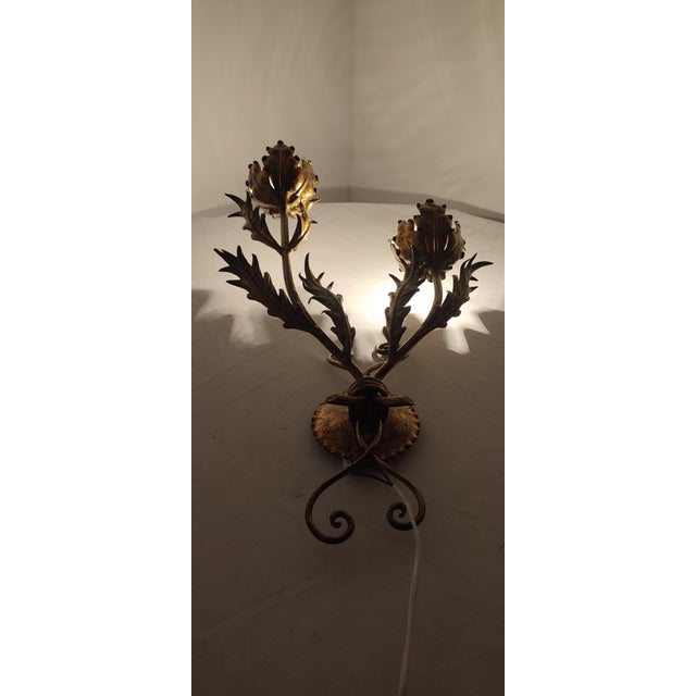 Wrought Iron Gold Leaf Wall Light. France, 1970s For Sale - Image 9 of 18