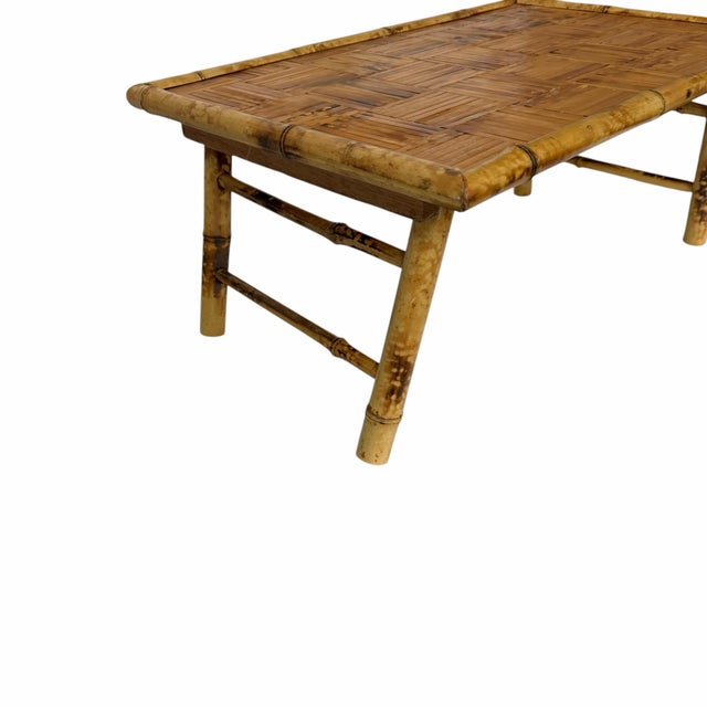 Vintage Boho Coastal Rattan Folding Bamboo Tv Stand Plant Table For Sale - Image 4 of 7