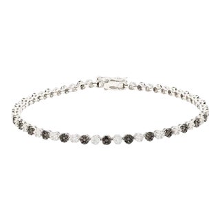2.16 Ct Round Cut Black & White Diamond Tennis Bracelet in 18k Gold For Sale