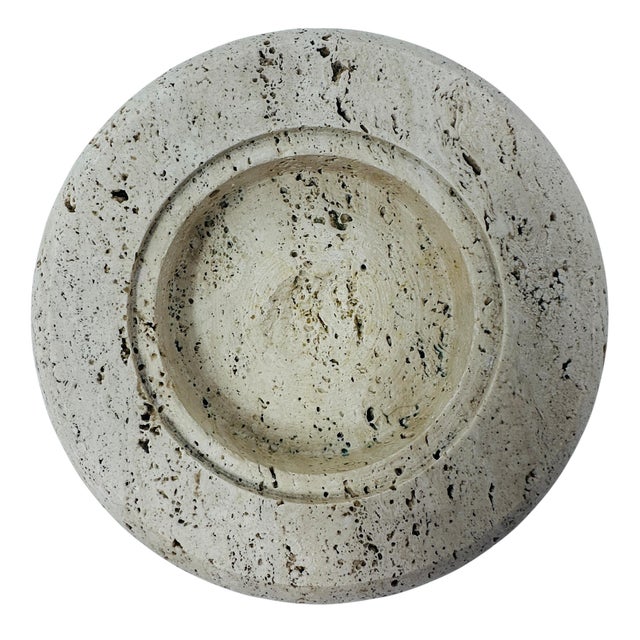 Beige 1970s Marble Art Italian Travertine & Chrome 8" Centerpiece Ashtray For Sale - Image 8 of 12