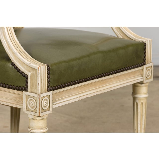 Early 20th Century French Louis XVI Style Painted Armchair in Olive Green For Sale - Image 17 of 18