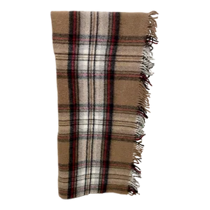 Soft Merino Lambswool Knee Rug / Blanket in a Classic Tan Burberry-Like Tartan Plaid Pattern - Made in England