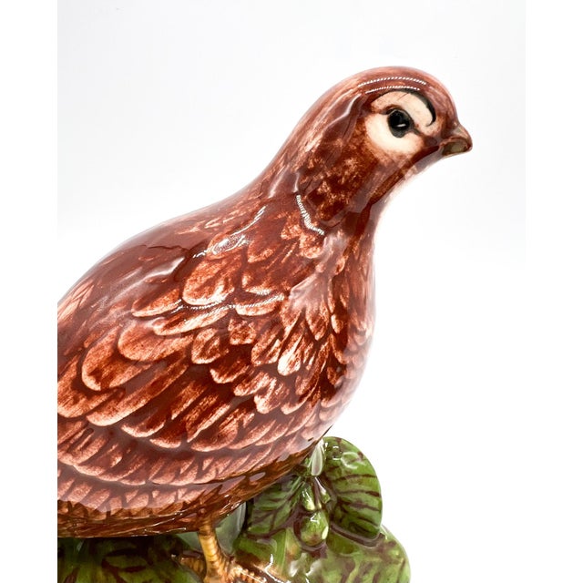 Farmhouse Pair of Vintage Holland Mold Quail Figurines – Hand-Painted Majolica Style Birds - Cottagecore, English Country, Traditional, Lodge, Woodland For Sale - Image 3 of 13