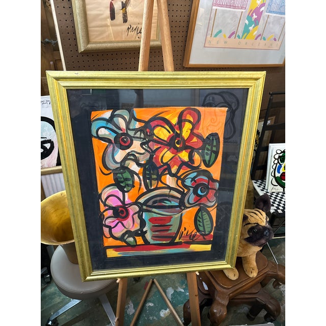 1970s 1970s Peter Keil Flowers Abstract Still Life Painting For Sale - Image 5 of 8