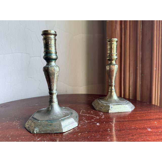 Brass Vintage, Mid-Century Brass Colonial Revival Candlestick Holders For Sale - Image 8 of 10