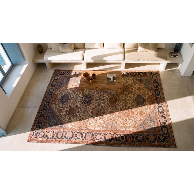 Captivating Ivory Background Color With Allover-Floral Design Antique Persian Sultanabad Rug For Sale - Image 13 of 13