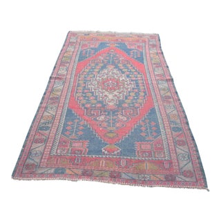 Antique Handwoven Oushak Wool Rug - 4′5″ × 8′8″ For Sale