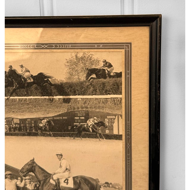 Antique White Vintage Equestrian 1949 Horse Racing "Band Leader" Framed Photograph - 12x14 For Sale - Image 8 of 11