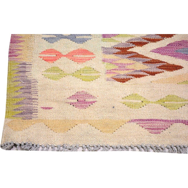 Contemporary Afghan Maimana Hand Woven Flatweave Wool Rug,5'5"X7'8" For Sale - Image 4 of 5