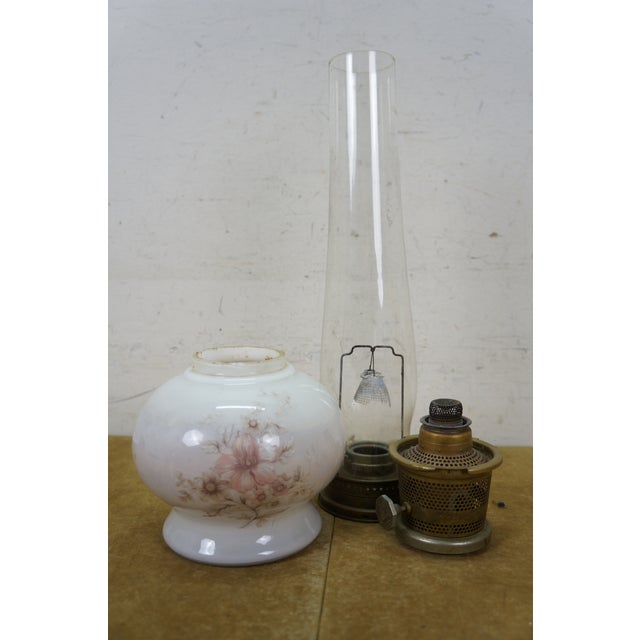 1970's Aladdin #23 Milk Glass Floral Kerosene Hurricane Oil Lamp Lantern 21" For Sale - Image 13 of 15