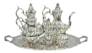 Antique Reed & Barton Winthrop Silver Plated Tea Set With Webster Wilcox Tray- 6 Pieces