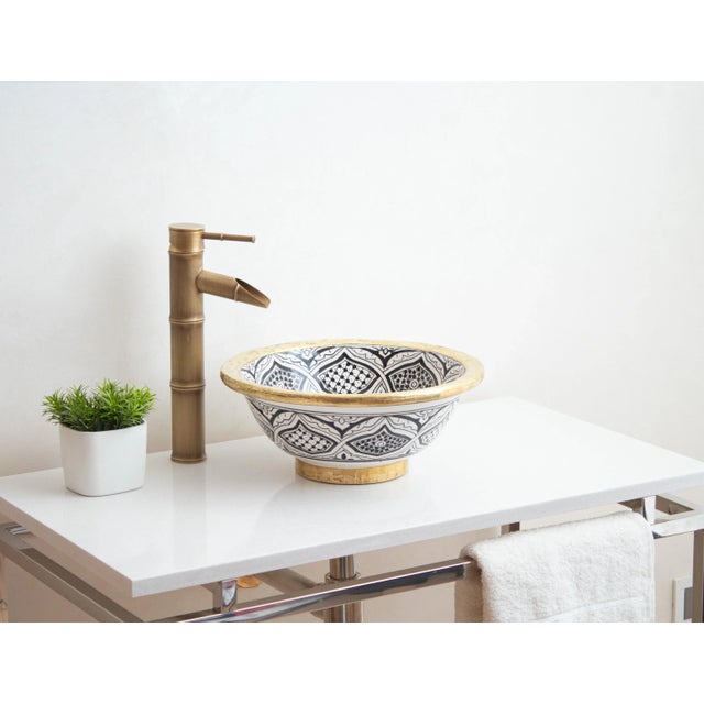 Moroccan Custom Made Round Ceramic Bathroom Sink, Hand-Painted Vessel Sink For Sale - Image 3 of 9