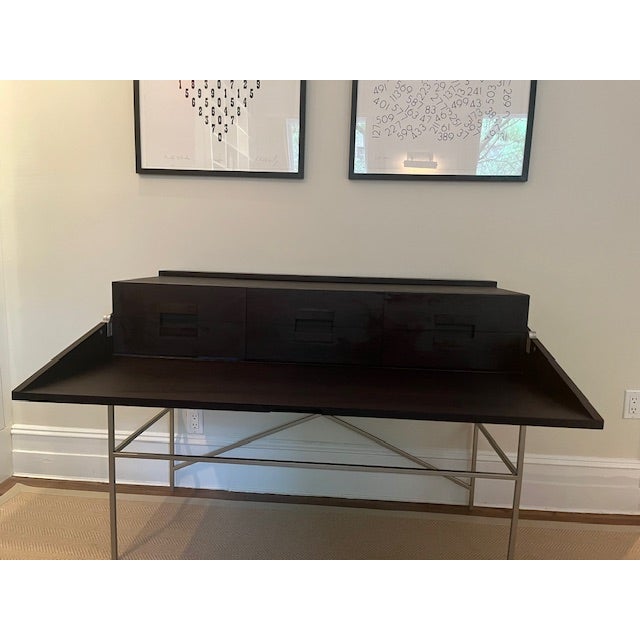 Authentic Elios writing desk designed by Antonio Citterio for Maxalto / B&B Italia, finished in wenge with a slender steel...
