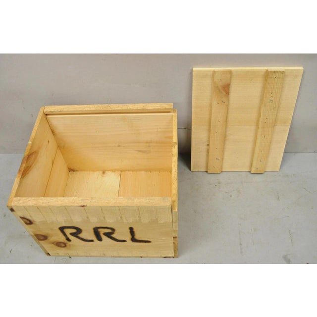 Late 20th Century RRL Wooden Sliding Lid Crate Ralph Lauren? Perishable Burn Mark Storage Box For Sale - Image 9 of 12