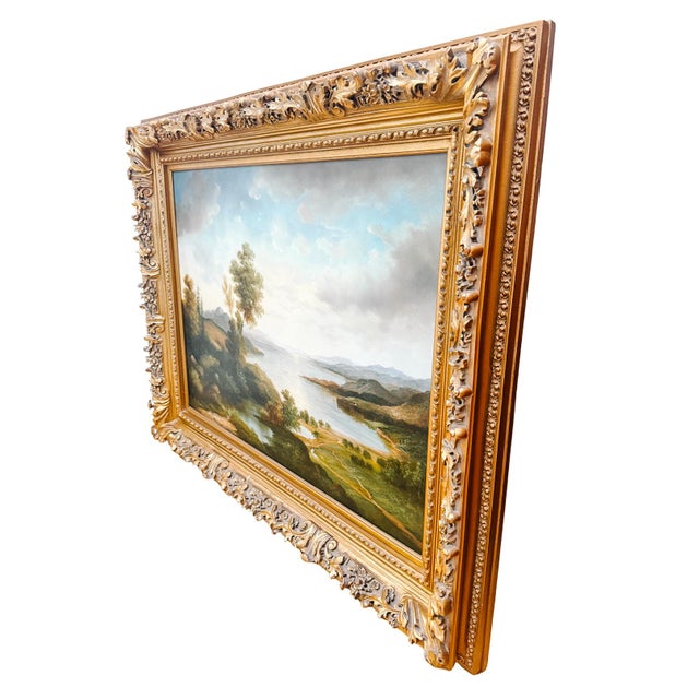 Vintage Grand Scale 19th Century Style Hudson River School Pastoral Oil on Canvas by Humphrey For Sale - Image 9 of 10