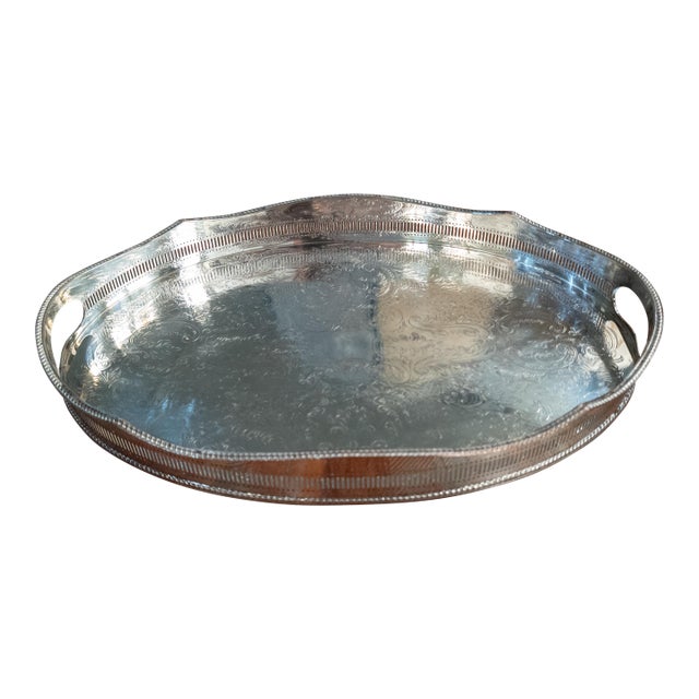 20th Century English Sheffield Silverplate Drinks Bar Tray With Gallery For Sale