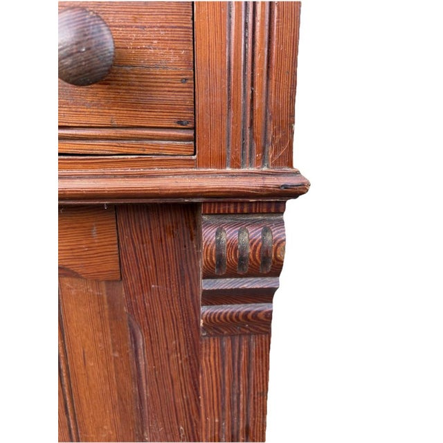 Antique French Washstand in Pitch Pine and White Marble with Zinc Water Tank, 1900s For Sale - Image 6 of 17