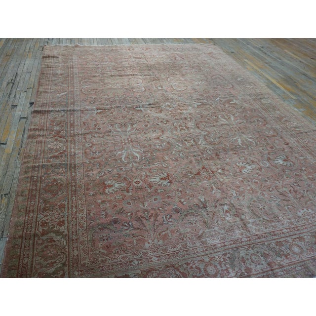 Persian 1930s Pink Rose Field Traditional Geometric Antique Knotted Wool Persian Mahal Rug For Sale - Image 3 of 10