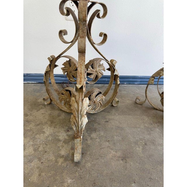 1900s Distressed French Wrought Iron Lanterns, Rococo Style For Sale - Image 12 of 15