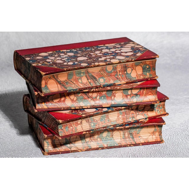 19th Century Beautiful Red Leather Spine Ornate Antique Victorian Books Correspondence of John Evelyn English Home Decor For Sale - Image 5 of 10