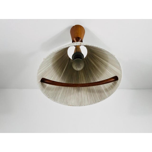 Mid-Century Teak and Cord Shade Hanging Lamp attributed to Temde, 1960 For Sale - Image 6 of 17
