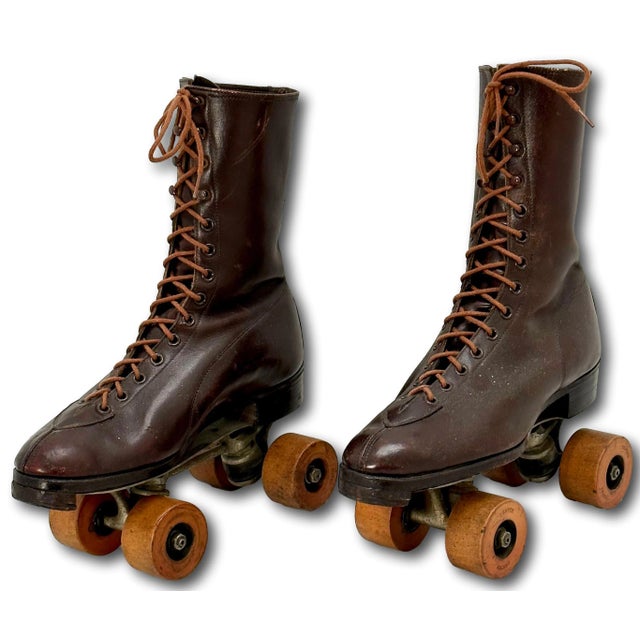 American Original Pair of Authentic Vintage Mid 1900s American Women's Roller Skates - for Decoration For Sale - Image 3 of 12