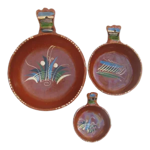 Vintage Mexican Terracotta Serving Bowls Cookware, Set of 3