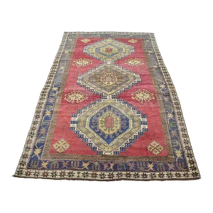 1960s Ruby Red Color Muted Oushak Wool Area Rug