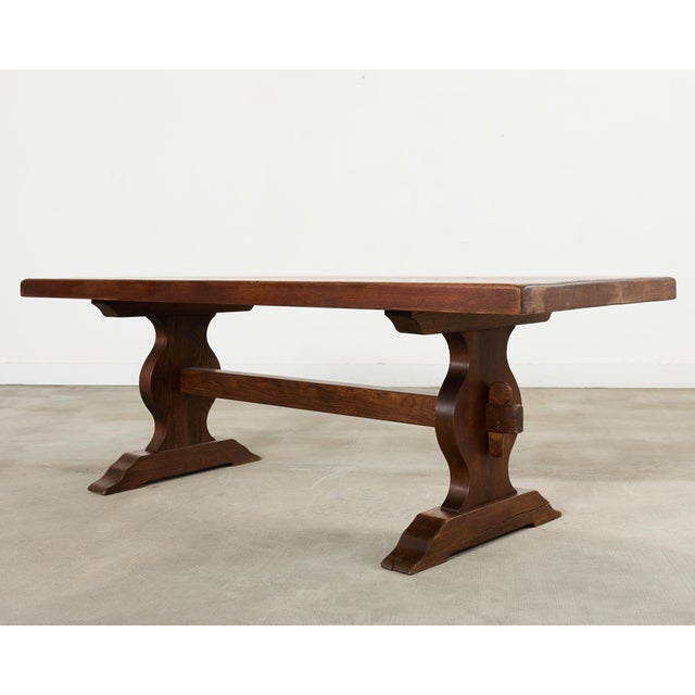 Early 20th Century Country French Oak Farmhouse Trestle Dining Table For Sale - Image 5 of 18